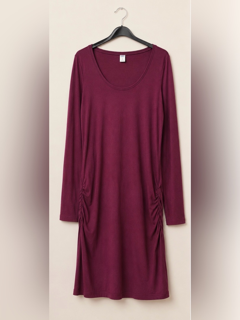 Old Navy Burgundy Ruched Side Dress Long Sleeve Scoop Neck Size S